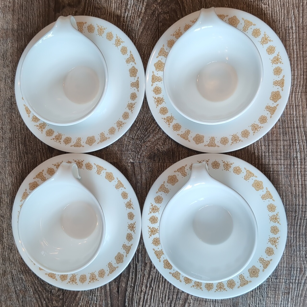 Vintage Corelle Gold Butterfly Tea Cups and Saucers
